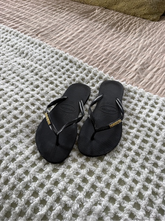 Havaianas Shoes - Havaianas Black Flip Flops with Gold Logo